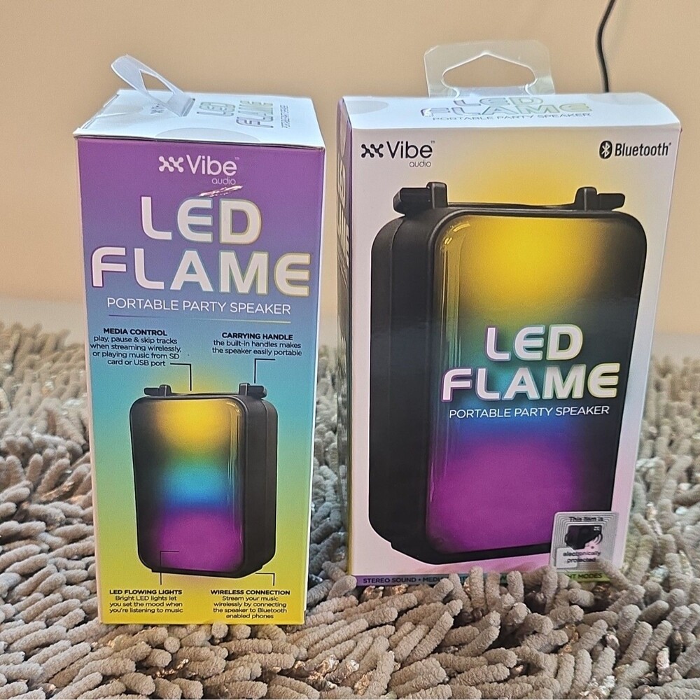 Vibe Audio LED Flame Portable Bluetooth Party Speaker, LED Lighting, Black